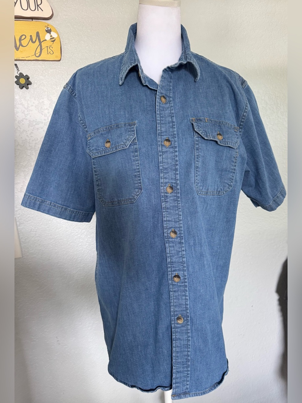 WRANGLER Heritage Classic Denim Short Sleeve Work Shirt M 🤠🧵